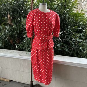 Vintage Jeannette Miner Paris Red Polka Dot Dress Belted Made In France Sz S/M